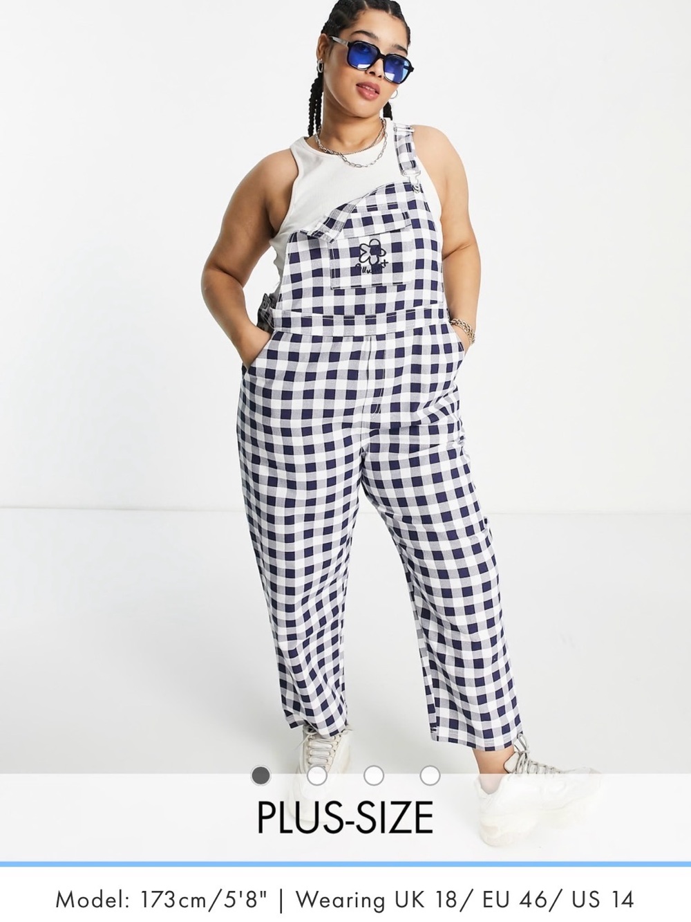 COLLUSION Plus-Size Navy & White Gingham Overalls